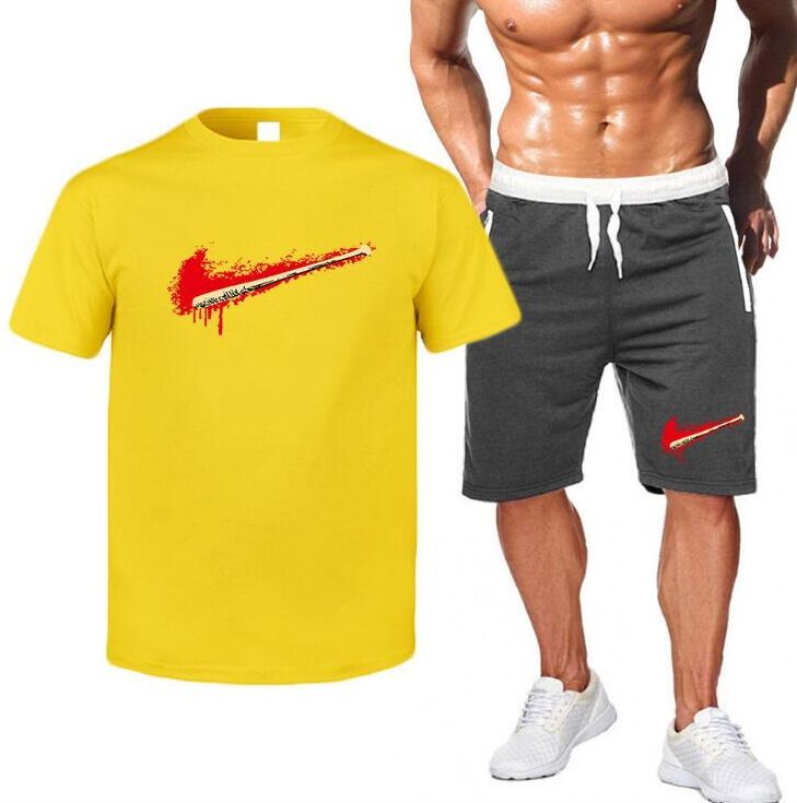 2020 tracksuit men sets male sweatshirt pants summer men's cropped t shirt shorts casual suits sportswear mens clothing s-2xl, Gray